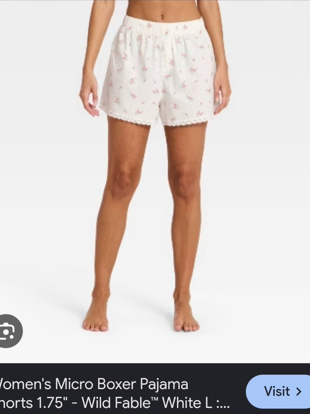 wild fable White Boxer Pajama Shorts with Pink Floral Motif